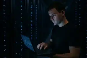 AI Data Centers power equipment in a cooled server room